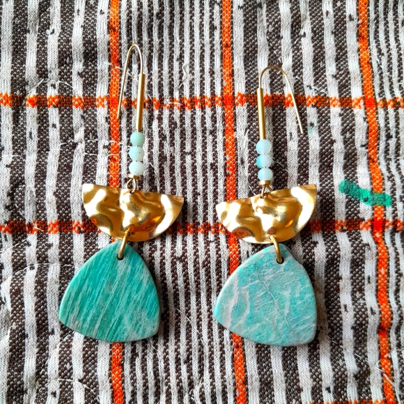 Hand Crafted Jewelry - Big Geometric Amazonite Earrings
